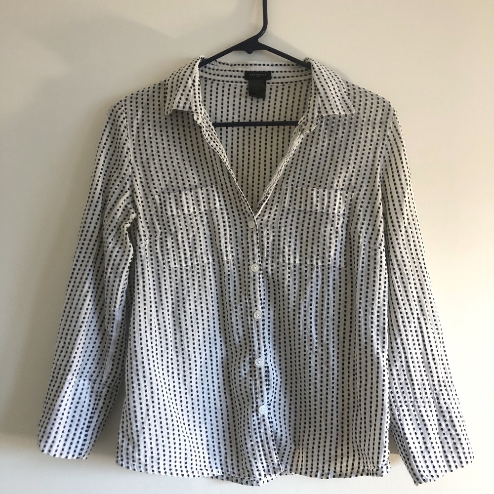 Ann Taylor White and Blue Dot Blouse